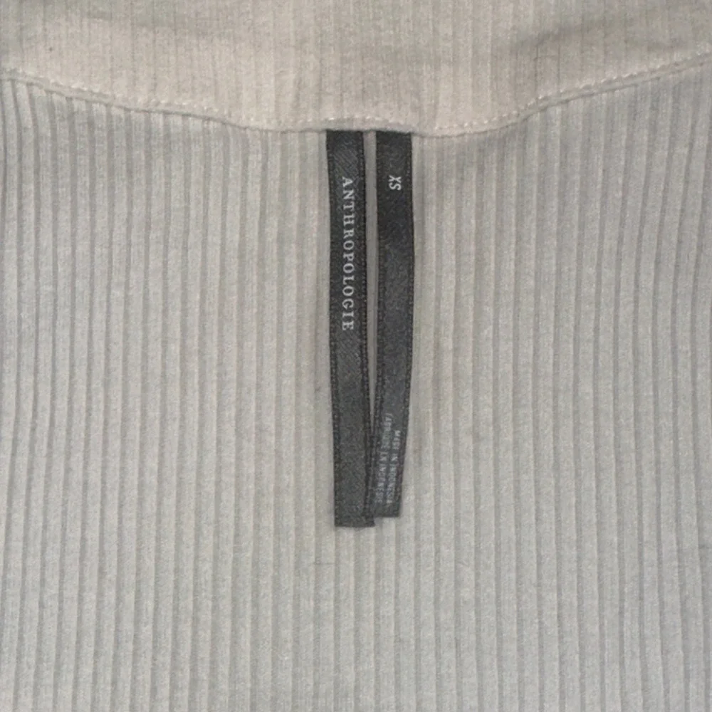 Anthropologie Ribbed Square Neck Long Sleeve Top Cream XS